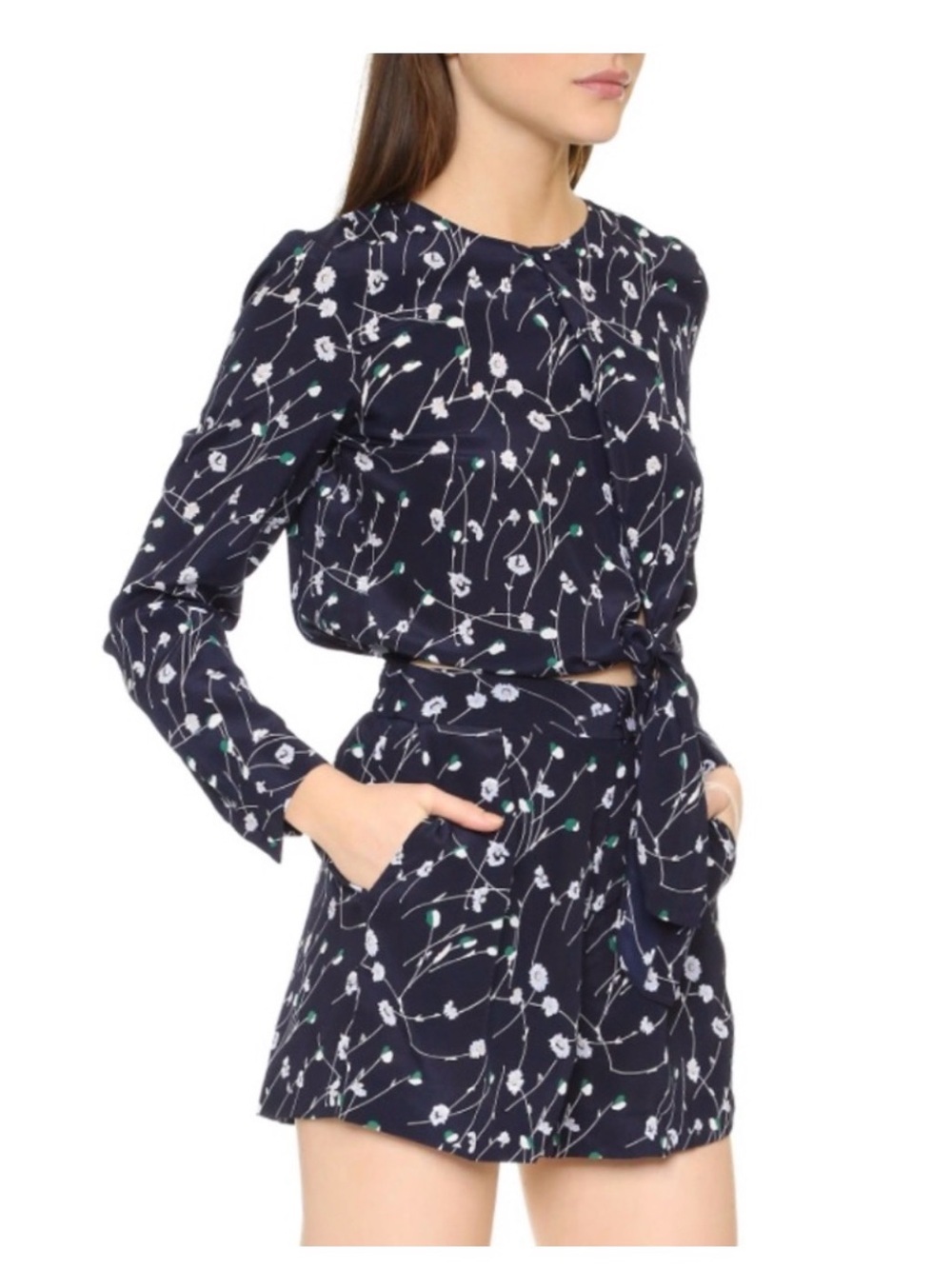 Club Monaco Blue Floral Silk Button Front Tie Romper Casual Resort Women’s US 6